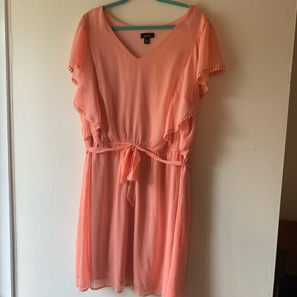 Coral swing dress with embellished sleeves